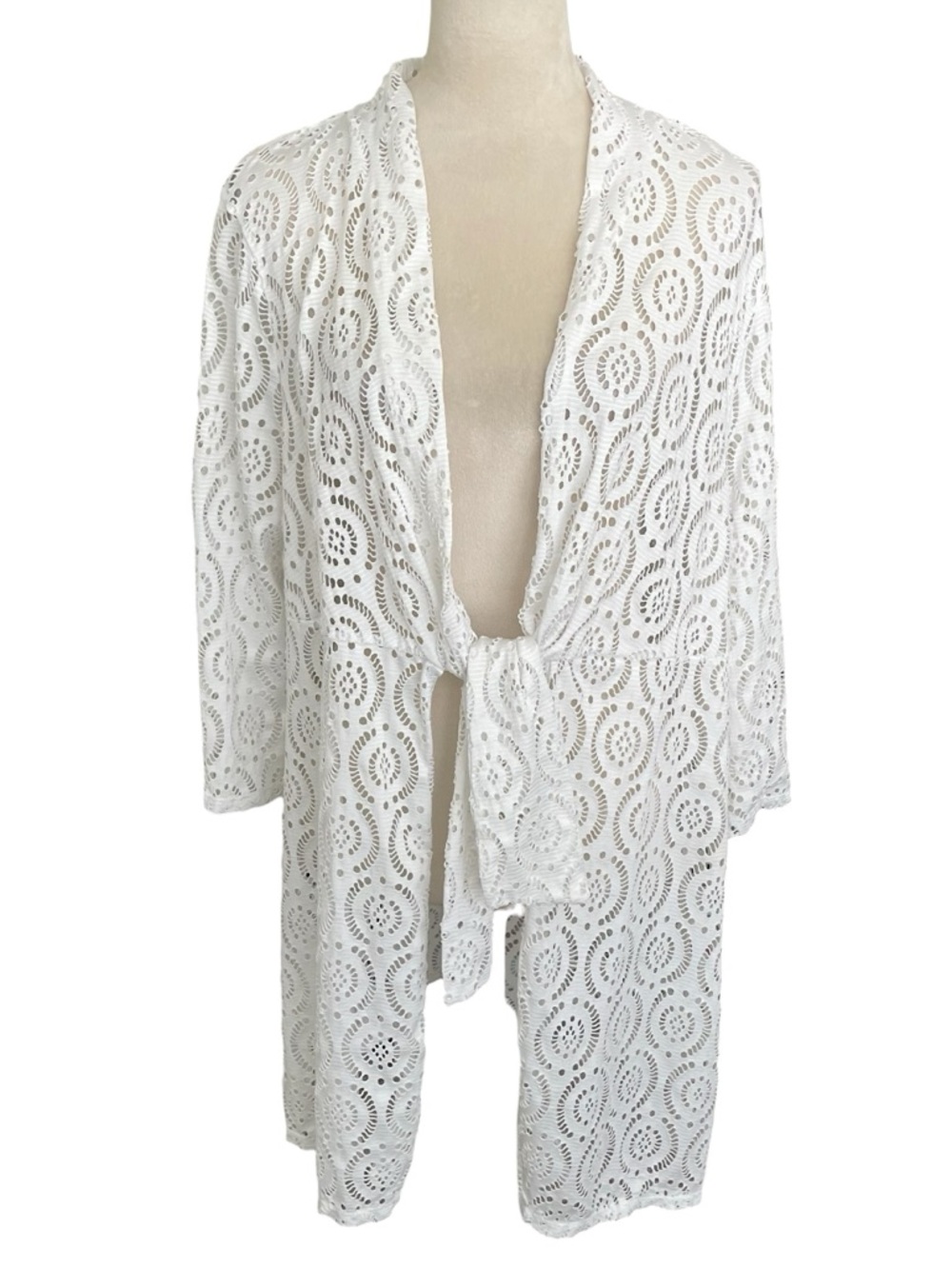 Catalina Crochet Tie-Front Swimsuit Robe Cover-Up 2X Resort Wear See Through